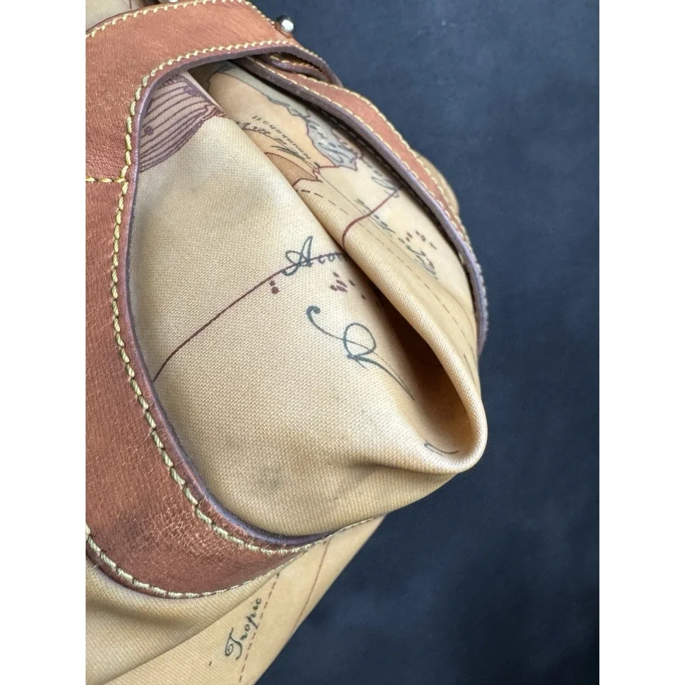 Alviero Martini 1a Classe Map Print Leather Shoulder Bag Hobo Vintage Travel